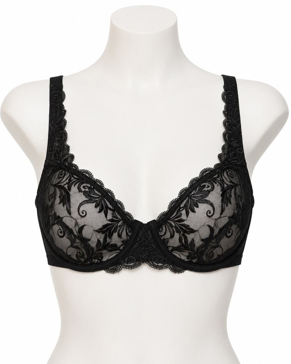 Soma Sensuous Lace Unlined Underwire Bra 36D Black Floral Mesh Sheer Lingerie